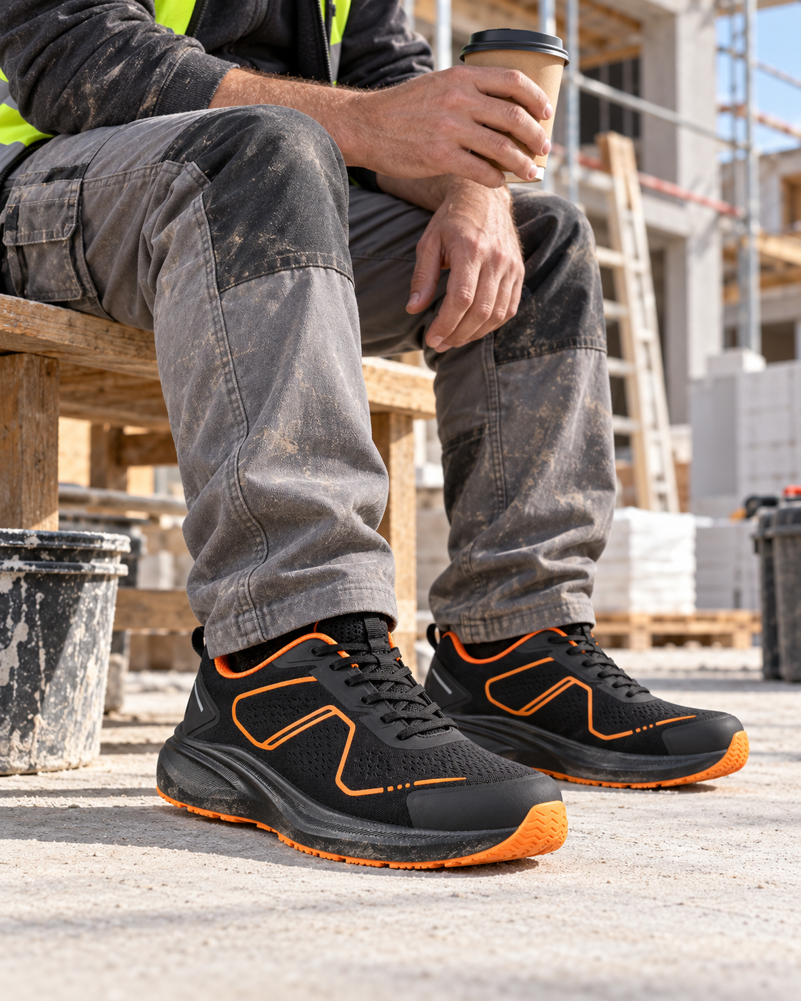 Pause café sur chantier en chaussures RELVO